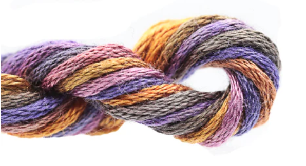Multicolored skein of yarn on a white background