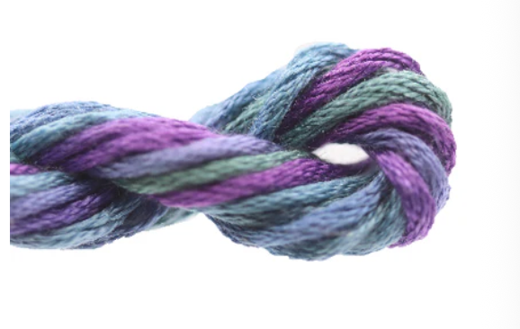 Multicolored skein of yarn on a white background