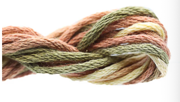 Multicolored skein of yarn on a white background