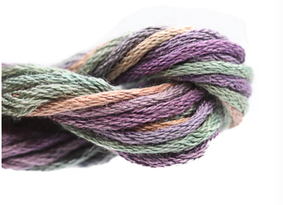 Multicolored skein of yarn on a white background