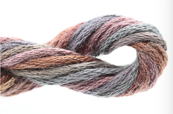 Multicolored skein of yarn on a white background