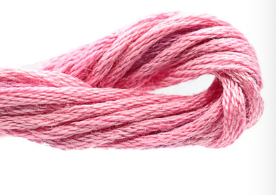 Close-up of pink embroidery floss on a white background