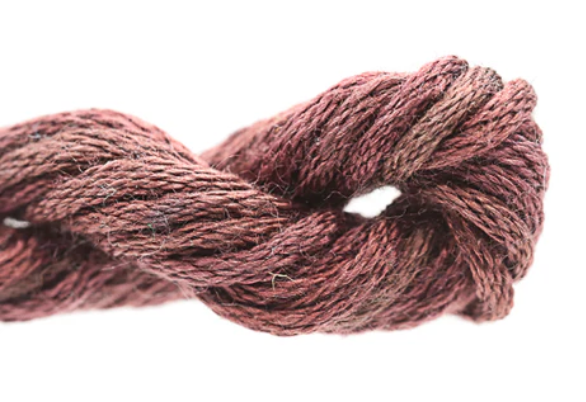 Close-up of a skein of brown yarn on a white background