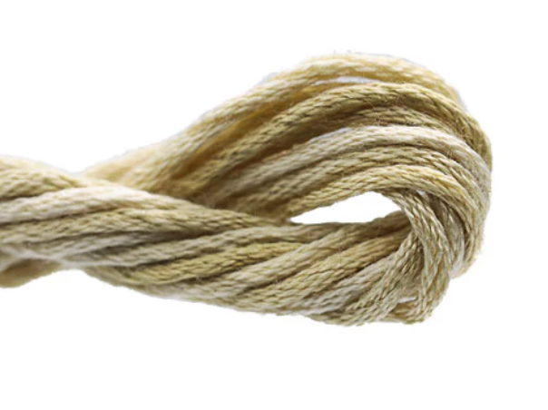Close-up of beige thread on a white background