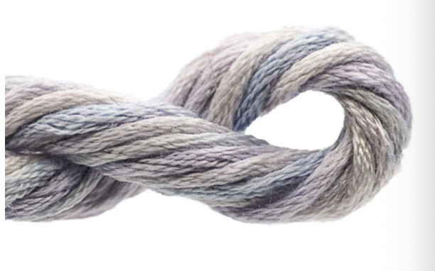 Gray and blue skein of yarn on a white background