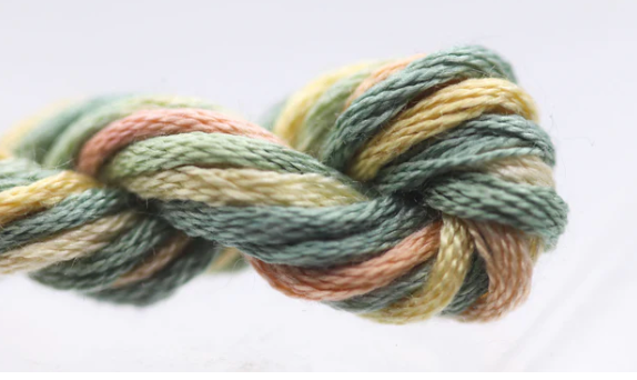 Multicolored skein of yarn on a white background