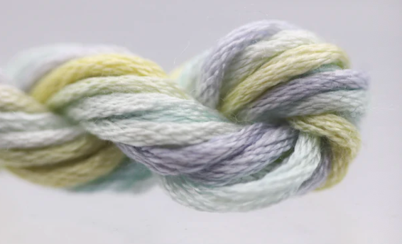 Multicolored yarn skein on a light gray background
