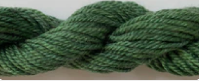 A close-up of a thick, twisted skein of yarn in a heathered forest green color