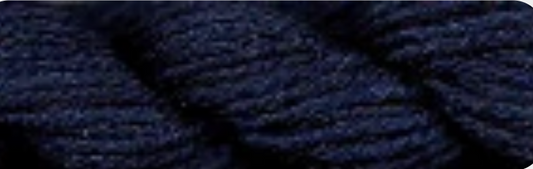 A close-up of dark navy blue yarn texture, showing the twisted plies and heathered color.