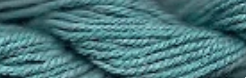 A close-up of twisted yarn or thread in a muted dusty teal-blue color, filling the entire frame.