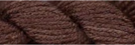 A close-up of dark brown yarn texture, showing the twisted plies and heathered color.