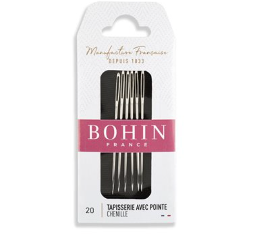 Bohin France 20-point needle set in its original white and pink cardboard packaging.
