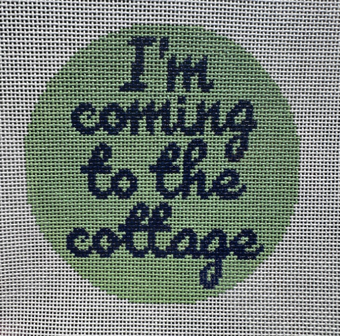 I'm Coming to the Cottage needlepoint canvas with green circle design