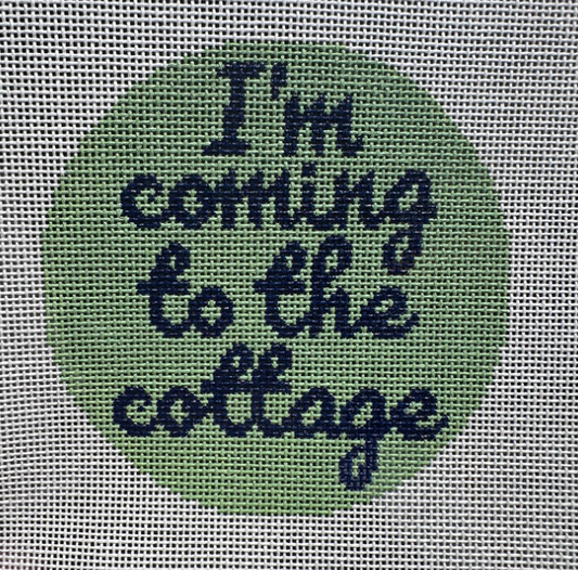 I'm Coming to the Cottage needlepoint canvas with green circle design