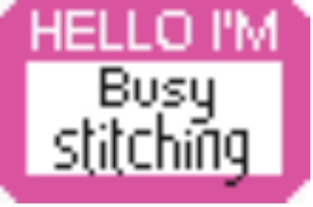 Hello I'm Busy Stitching needlepoint canvas with pink name tag