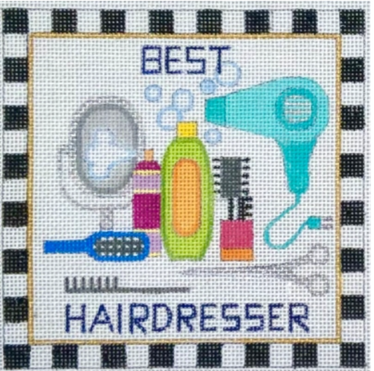 BEST HAIRDRESSER design with salon tools and checkered border