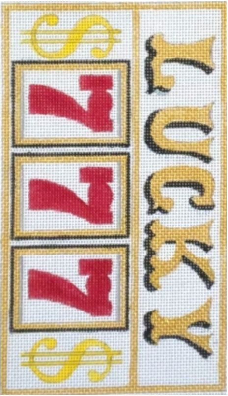 Lucky design with three red 7s and gold dollar signs