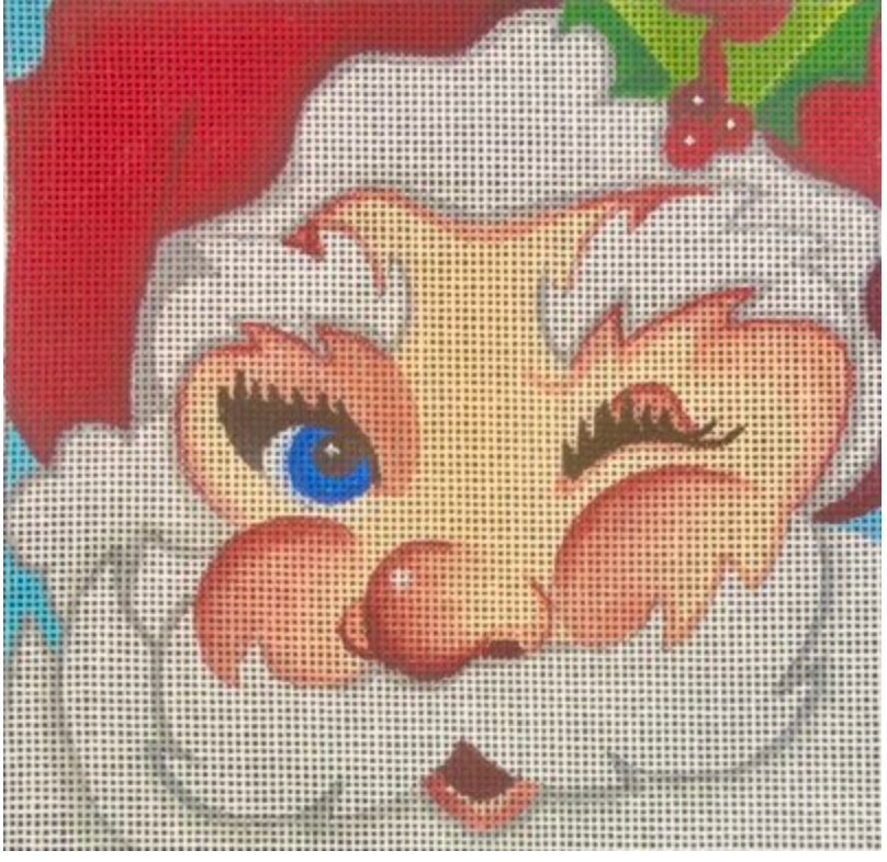 Winking Santa face with red hat and white beard