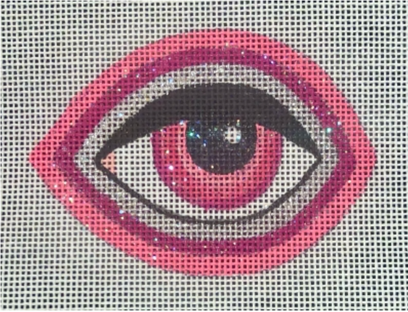 Stylized pink and magenta eye with dark iris and bright pupil
