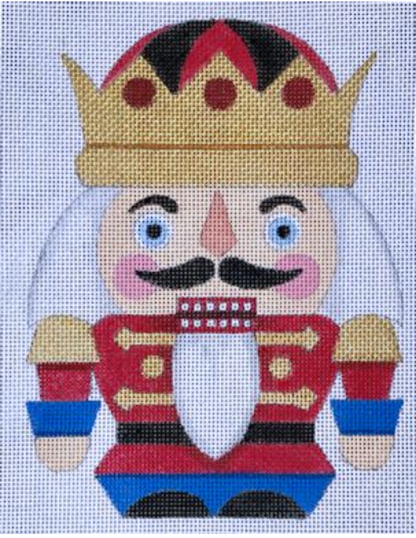 Nutcracker soldier on needlepoint canvas with crown and white beard