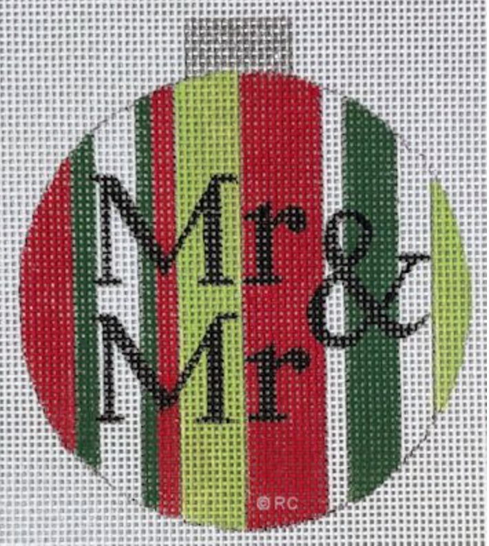 Round Mr & Mrs Christmas needlepoint ornament