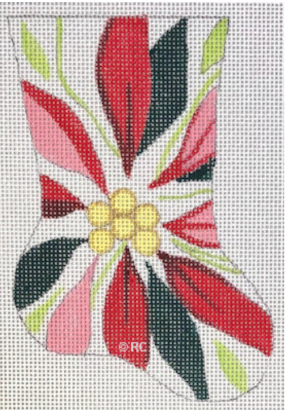 Colorful Christmas stocking on needlepoint canvas grid