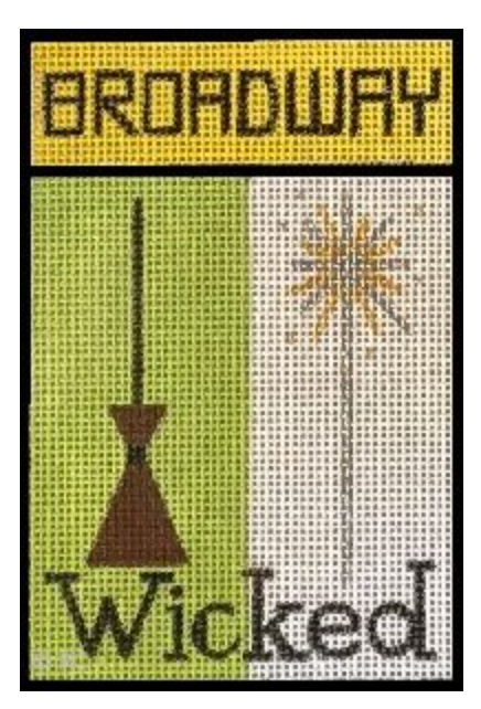 Broadway Wicked needlepoint canvas with broom and starburst