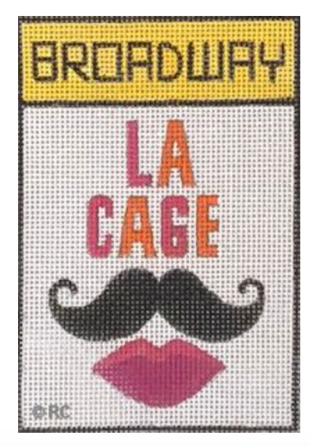 Broadway La Cage needlepoint patch with mustache and lips