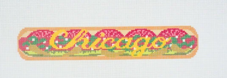 Chicago hot dog needlepoint design with colorful lettering