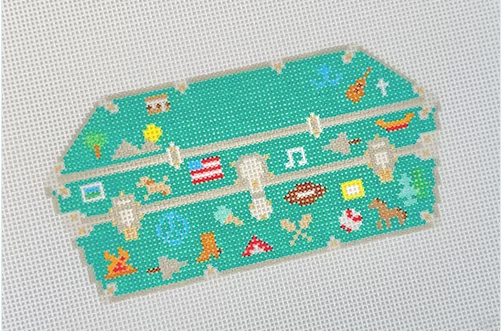Turquoise needlepoint box with colorful summer designs