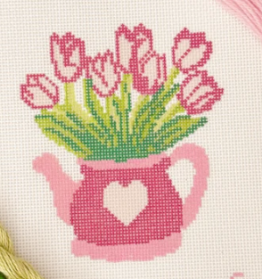 Pink teapot with tulips and white heart