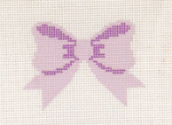 Lavender and purple bow design on white fabric