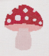Red and pink mushroom motif on white fabric