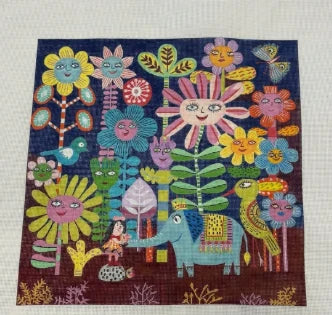 Blue Elephant with Flowers
