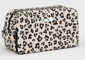 Leopard print cosmetic pouch with a top zipper