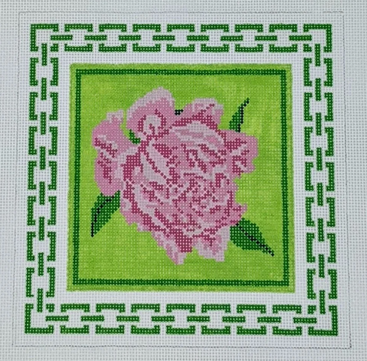 Pink Peony with Green Border
