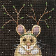 Mouse with antlers and a green headband on a dark background