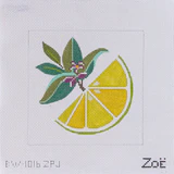 Decorative tile with a lemon slice and leaves design on a white background