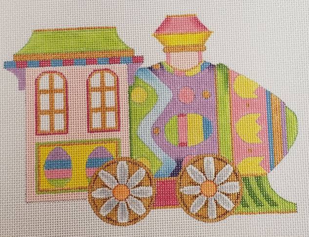 Whimsical house and carriage needlepoint canvas with pastel colors