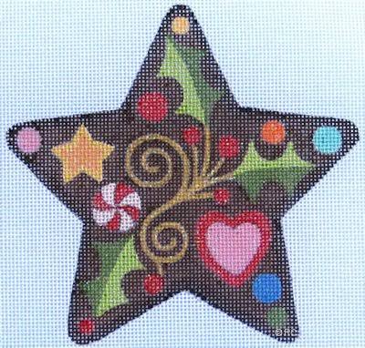 Decorative star ornament with colorful patterns on a light blue background