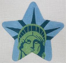 Blue star with a green and blue Statue of Liberty face on canvas